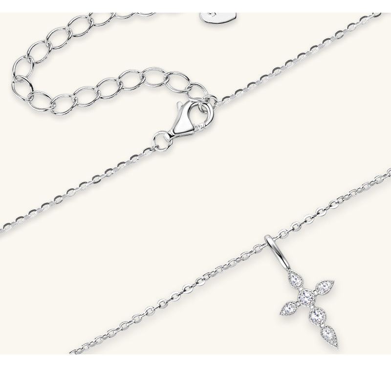 Custom GRA Moissanite Lab-Diamond Cross Hearts Chrome Necklace Plated Gold 925 Silver For Women Cushion Cut Daily Wear