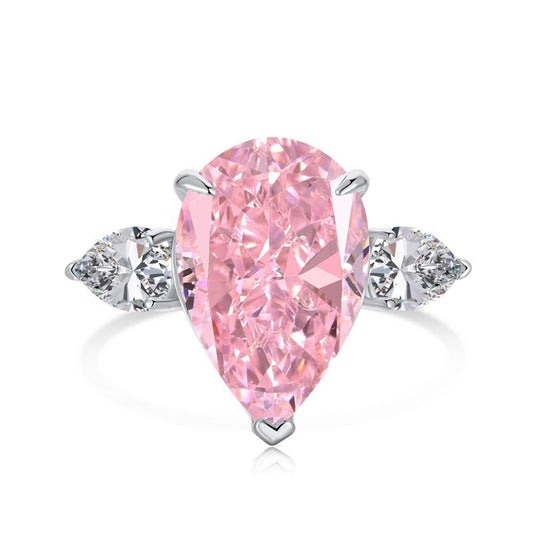 Coco zircon Engagement Pink Ring Plated Sterling Silver 6ct Pear Shape