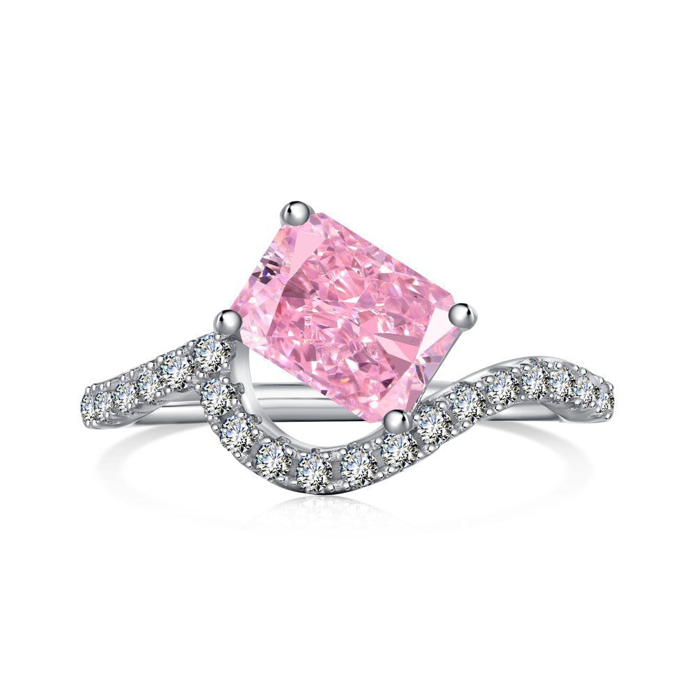 Coco zircon Engagement Pink Ring Plated Sterling Silver 2ct