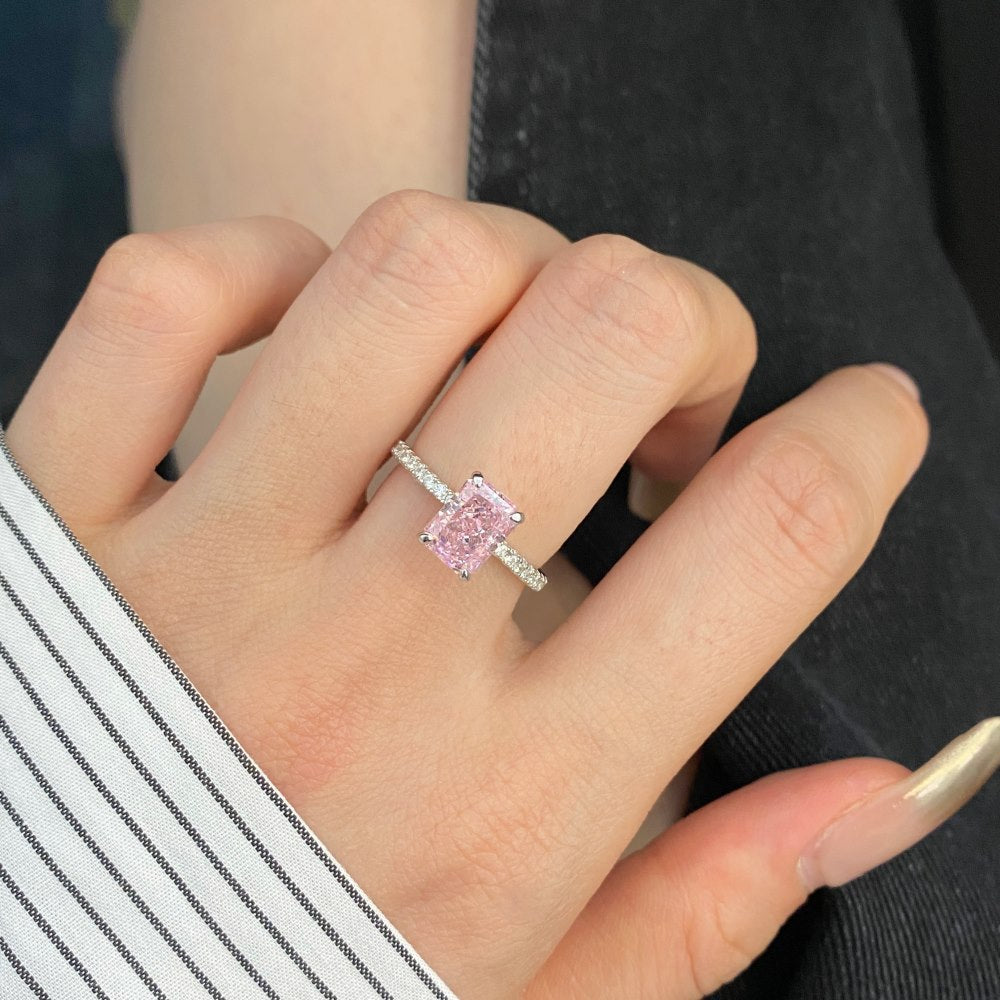 Coco zircon Engagement Pink Ring Plated Sterling Silver 2ct Princess Cut