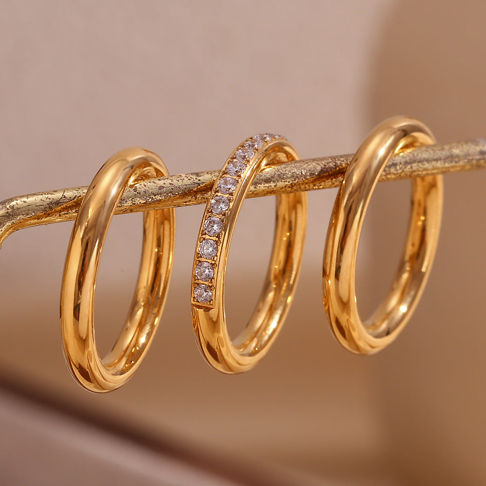 18K Gold-Tone Zircon Stacking Rings Set for Mom – 3-Piece Stainless Steel Ring Set