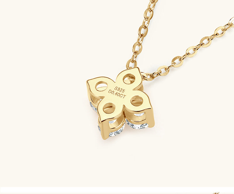 Custom GRA Moissanite Lab-Diamond Alhambra Necklace Plated Gold 925 Silver For Women Cushion Cut Daily Wear
