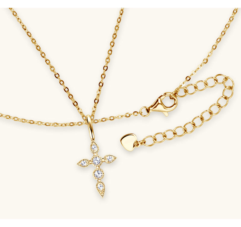 Custom GRA Moissanite Lab-Diamond Cross Hearts Chrome Necklace Plated Gold 925 Silver For Women Cushion Cut Daily Wear