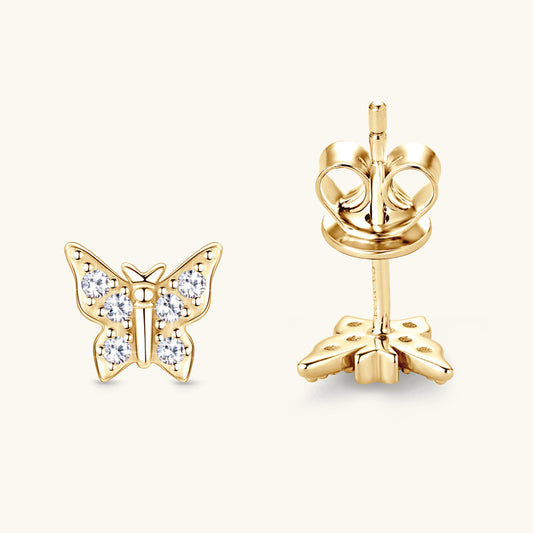 Custom GRA Moissanite Earring certificate butterfly Plated Gold Sterling Silver Stud D VVS1 3EX