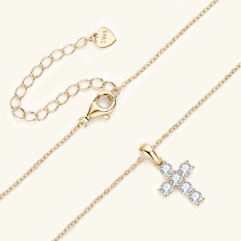 Custom GRA Moissanite Lab-Diamond Cross Hearts Chrome Necklace Plated Gold 925 Silver For Women Cushion Cut Daily Wear