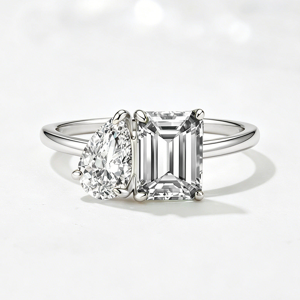3 Carat Octagon & Pear Cut Moissanite Ring for Women, GRA Certified, 925 Sterling Silver
