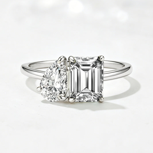 3 Carat Octagon & Pear Cut Moissanite Ring for Women, GRA Certified, 925 Sterling Silver