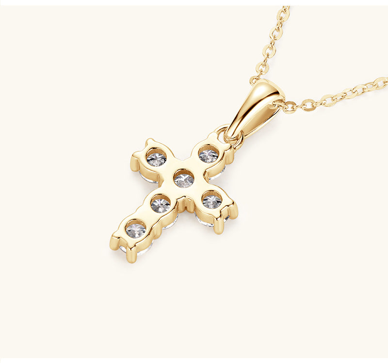 Custom GRA Moissanite Lab-Diamond Cross Hearts Chrome Necklace Plated Gold 925 Silver For Women Cushion Cut Daily Wear