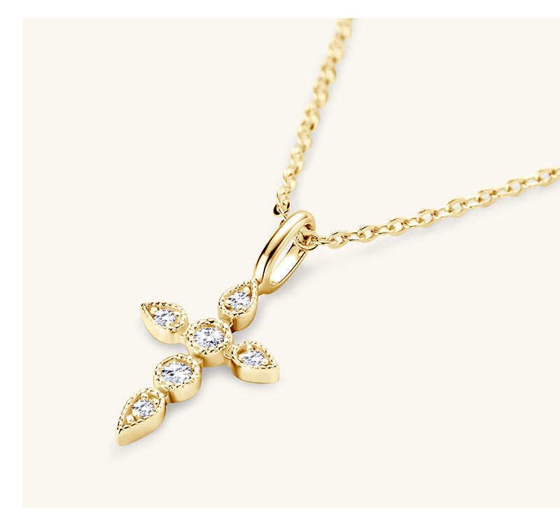 Custom GRA Moissanite Lab-Diamond Cross Hearts Chrome Necklace Plated Gold 925 Silver For Women Cushion Cut Daily Wear