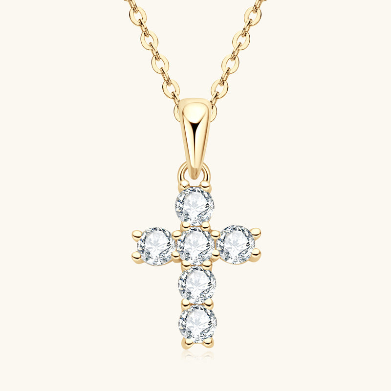 Custom GRA Moissanite Lab-Diamond Cross Hearts Chrome Necklace Plated Gold 925 Silver For Women Cushion Cut Daily Wear