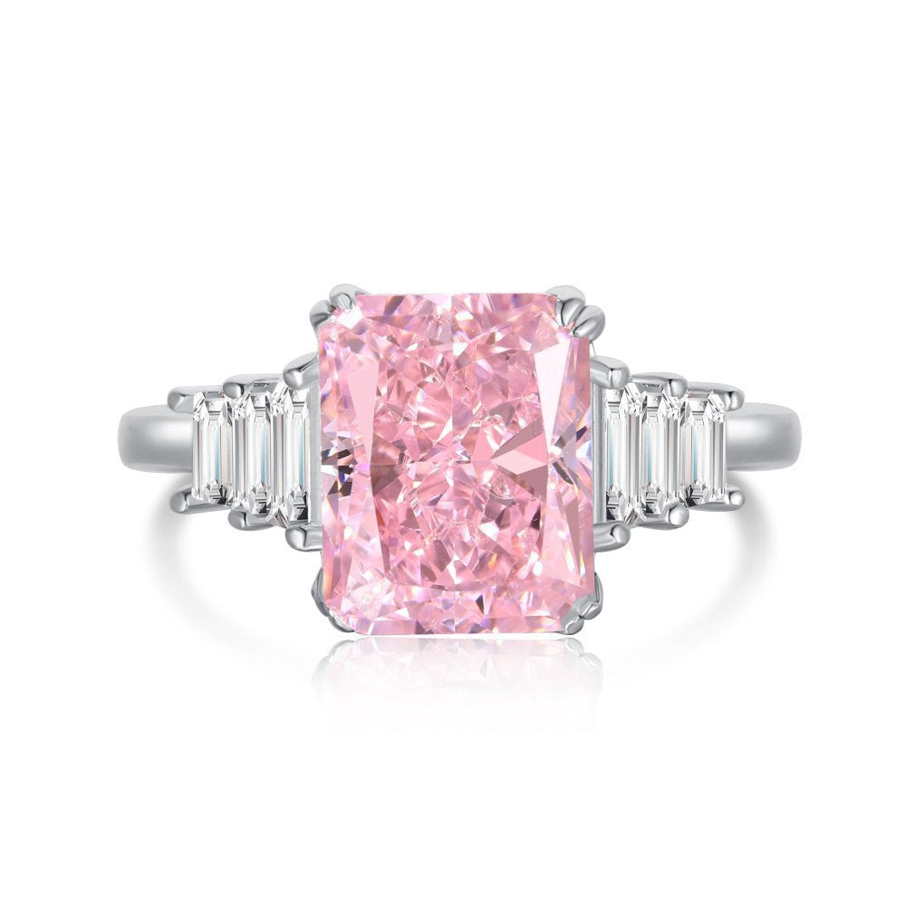 Coco zircon Engagement Pink Ring Plated Sterling Silver Cushion Cut 4ct