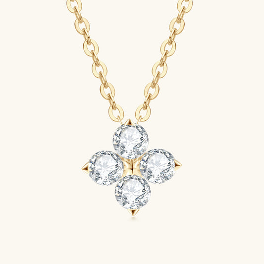 Custom GRA Moissanite Lab-Diamond Alhambra Necklace Plated Gold 925 Silver For Women Cushion Cut Daily Wear