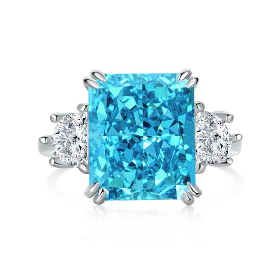 Coco zircon Engagement Ring Plated Gold Sterling Silver Emerald Cut 6ct Brithday Stone Blue