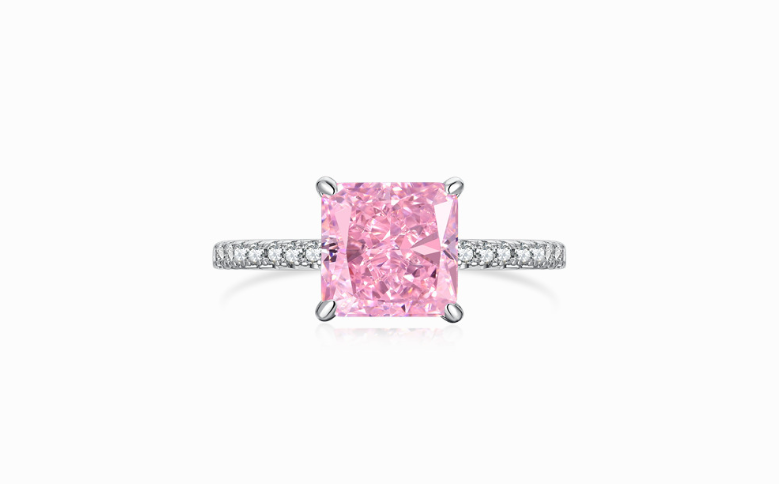 Coco zircon Engagement Pink Ring Plated Sterling Silver 3ct Princess Cut