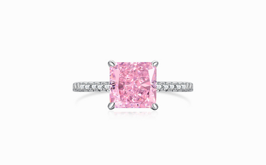 Coco zircon Engagement Pink Ring Plated Sterling Silver 3ct Princess Cut