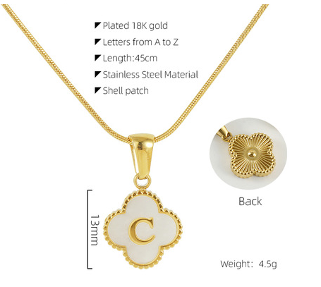 coco 18K Plated Gold Necklace Letter For Women Daily Wear Waterproof AlhambraFour-leaf clover