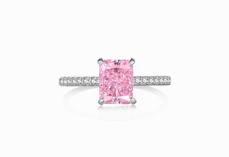 Coco zircon Engagement Pink Ring Plated Sterling Silver 2ct Princess Cut