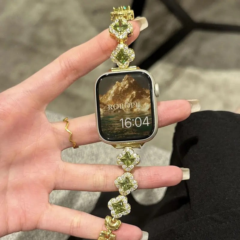 Luxury Apple Watch Band Case Lucky Alhambra Palace Color Green Zircon copper Crystal Diamond-like Y2K Iwatch Band