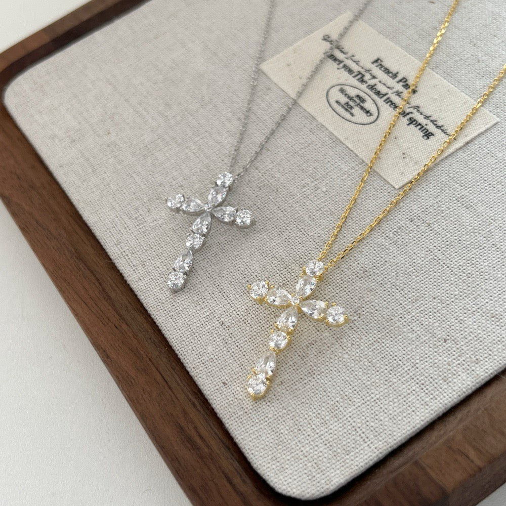 coco 18K Gold Silver Cross Necklace Lucky For Women Daily Wear Waterproof AlhambraFour-leaf clover