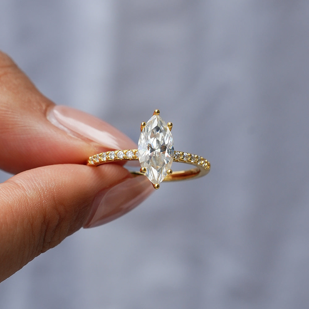 2 Carat Marquise Cut Moissanite Ring for Mom, GRA Certified Gift