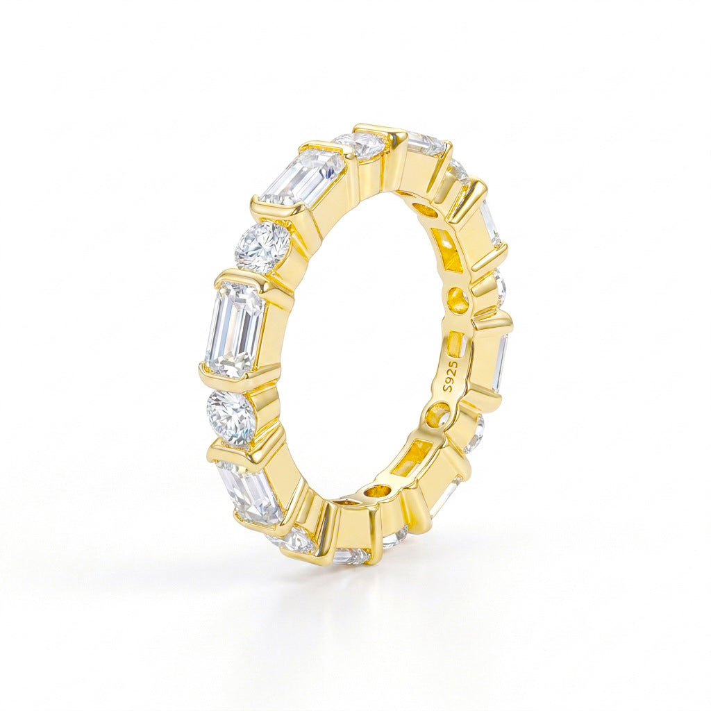 Round & Princess Cut Moissanite Ring for Mom | 925 Sterling Silver 18K Gold Plated Mother’s Gift Stackable Band