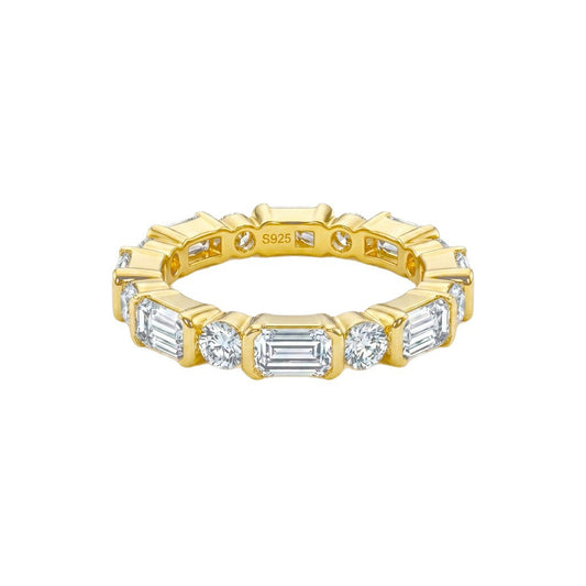 Round & Princess Cut Moissanite Ring for Mom | 925 Sterling Silver 18K Gold Plated Mother’s Gift Stackable Band