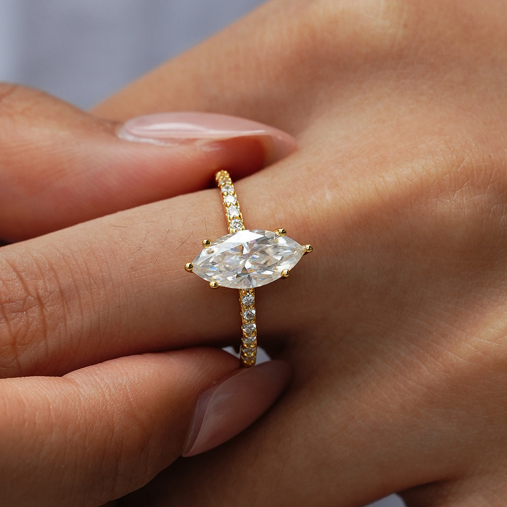 2 Carat Marquise Cut Moissanite Ring for Mom, GRA Certified Gift