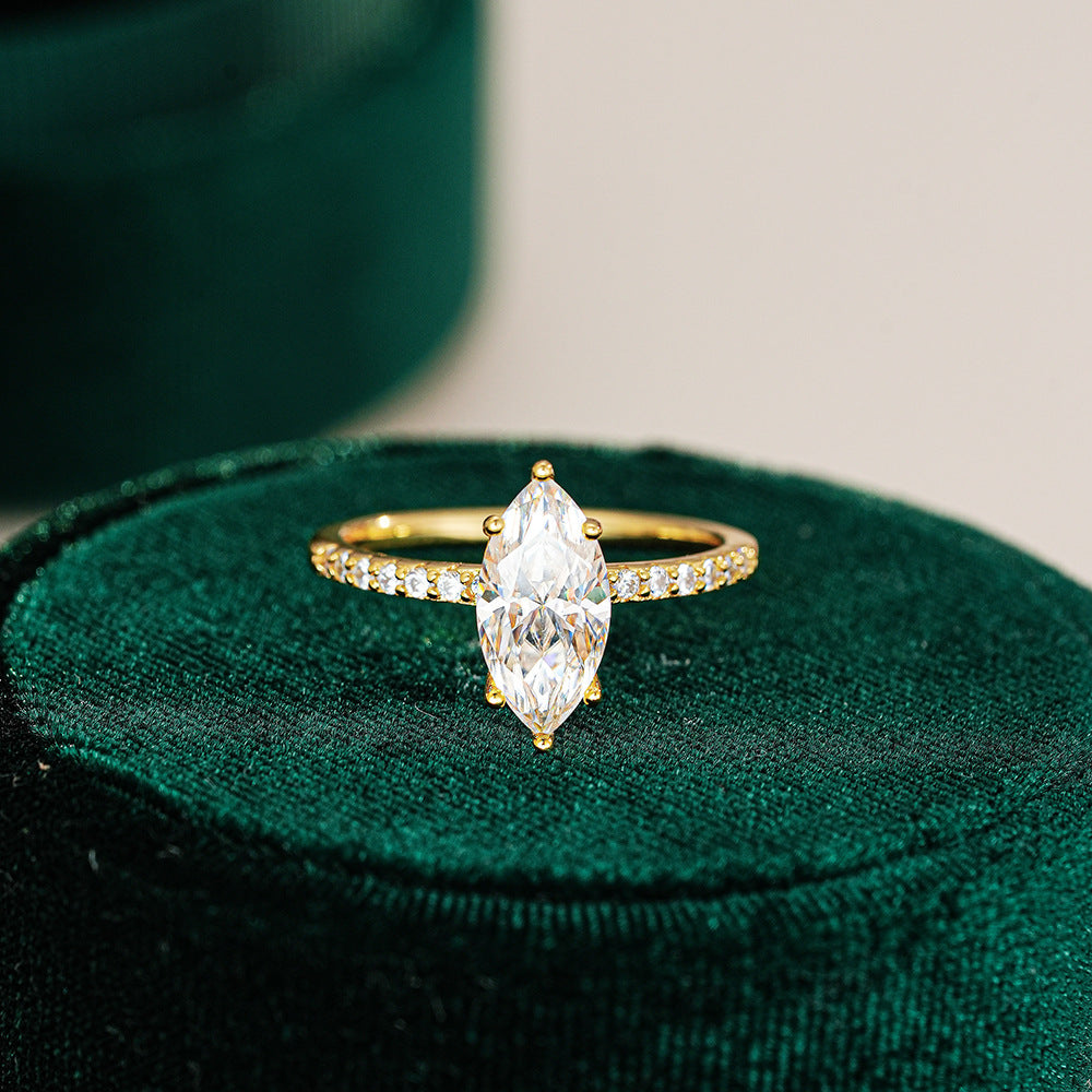 2 Carat Marquise Cut Moissanite Ring for Mom, GRA Certified Gift