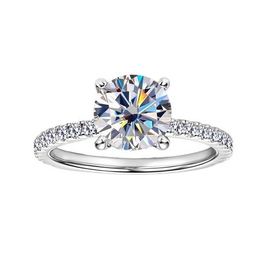 2 Carat Moissanite Ring for Women D Color VVS1 3EX Round Cut 925 Sterling Silver Micro Pave Engagement Ring | Quiet Luxury Jewelry Gift for Her