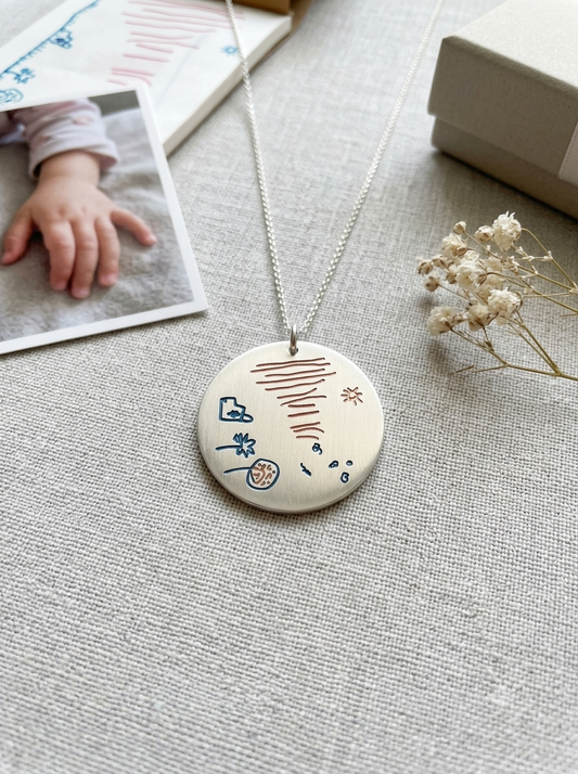 Kids Artwork Necklace for Mom | Personalized Child Drawing Pendant Keepsake | Custom Mother Gift Jewelry in 18K Gold, S925 Silver & Solid Gold